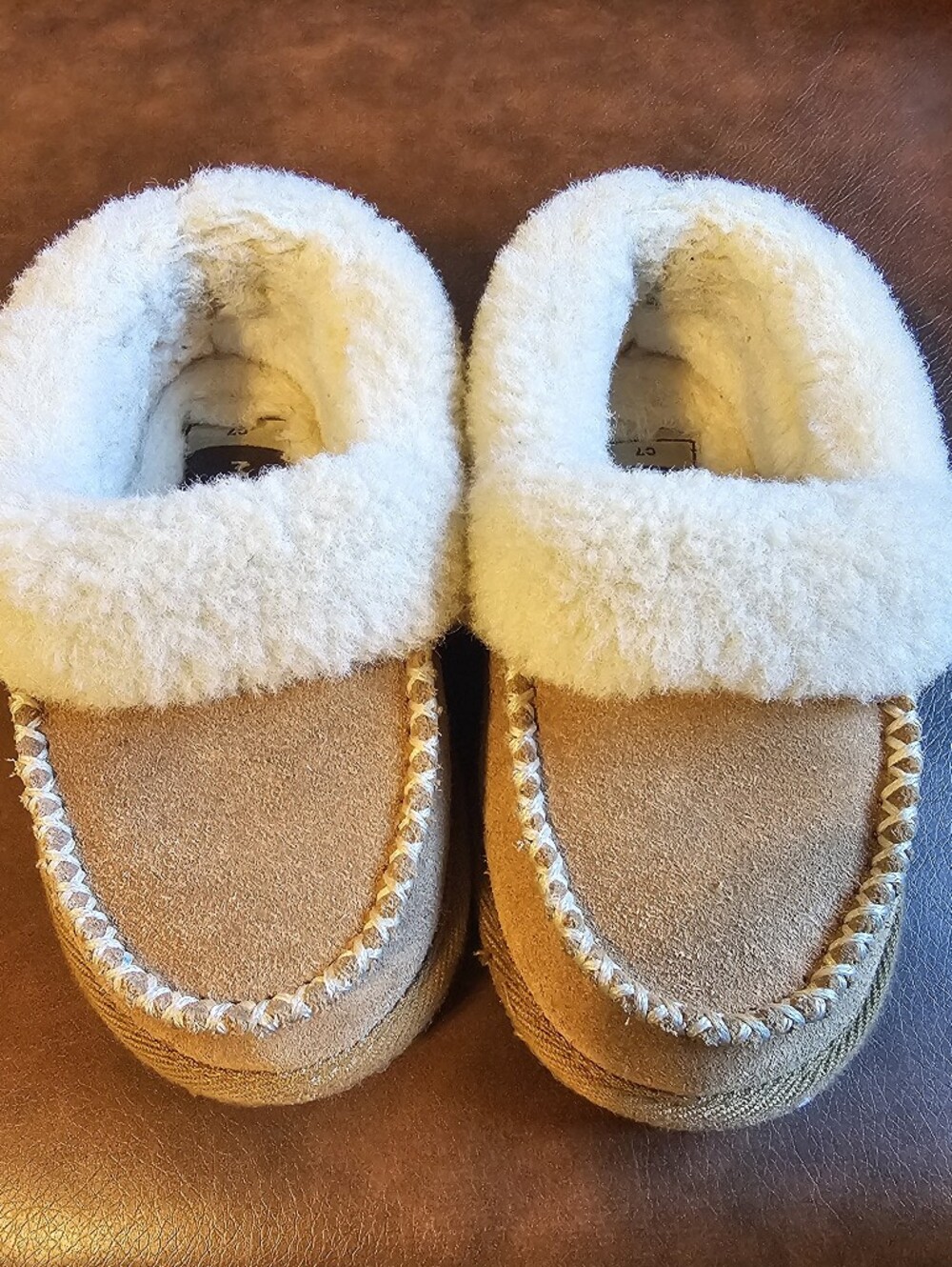 Kids Tan Faux-Shearling Moccasin Slippers